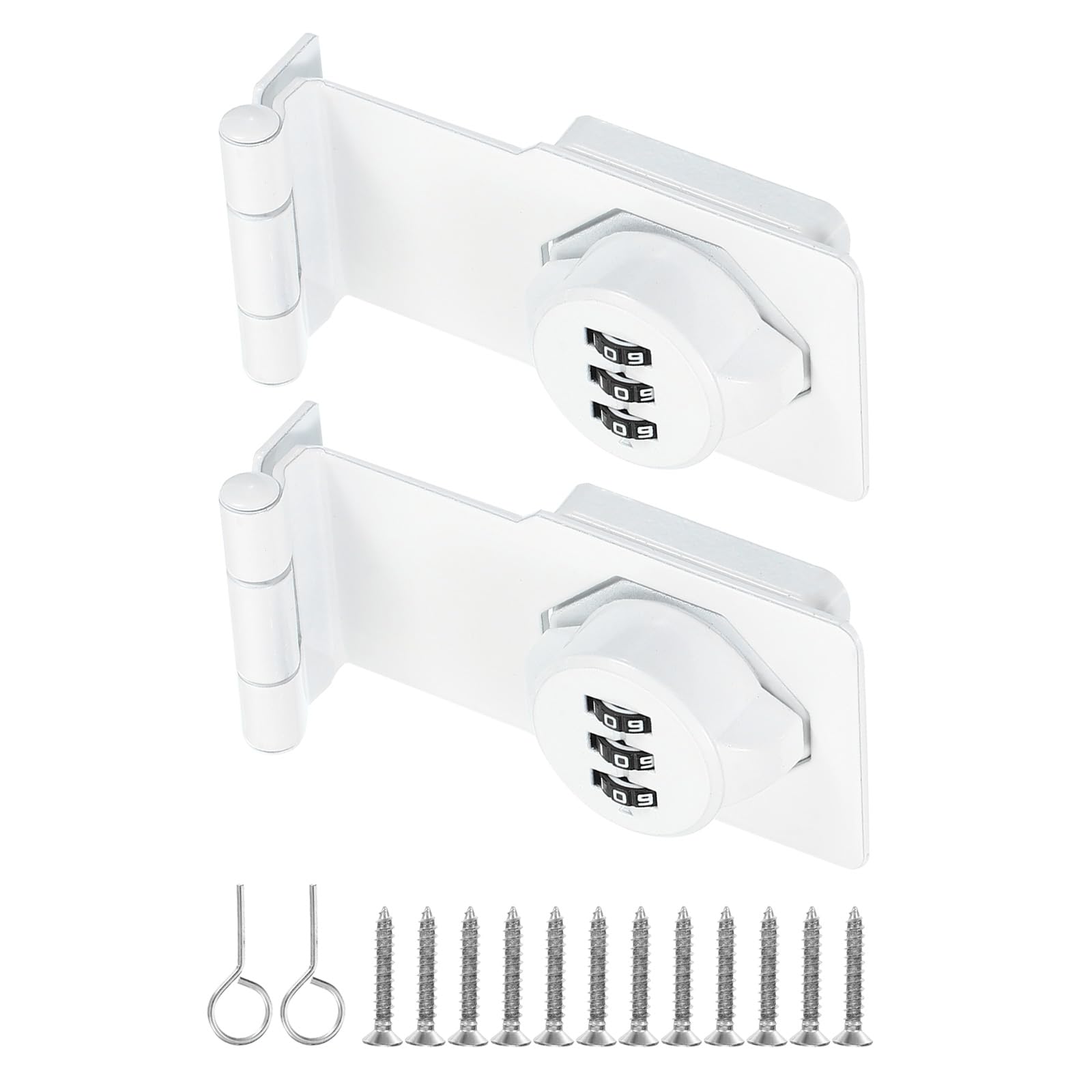 PATIKIL 3.5 Inch Cabinet Password Hasp Lock, 2 Pcs 3-Digit 90 Degree Barn Door Lock Security Combination Latch Lock for Drawers Cabinets Small Doors, White