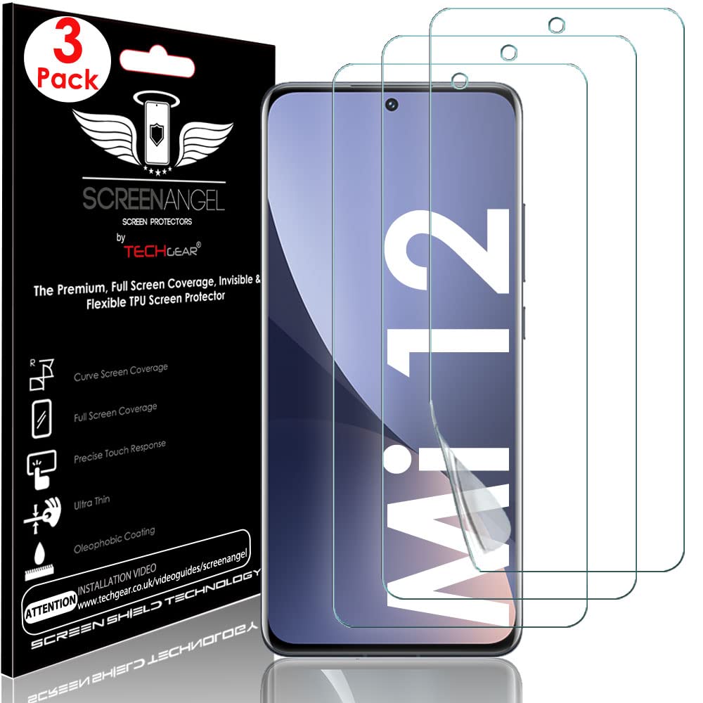 TECHGEAR [3 Pack Screen Protector fits Xiaomi 12 5G [Screen Angel Edition] [Case Friendly] [Bubble Free] [FULL Screen Coverage] HD Clear Flexible TPU Film