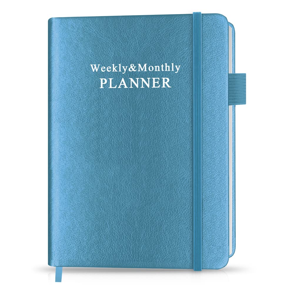 Getvow Hardcover Undated Planner for Any Year - Weekly & Monthly Organizer Notebook & Journal to Track Goals, 14.5 x 21cm, Perfect to Organize Your Daily Life, Blue