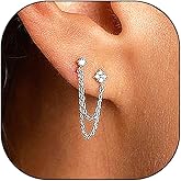 14K Gold Chain Earrings for Women Dainty Silver Double Piercing Earrings Hypoallergenic Cubic Zirconia Chain Stud Earrings Trendy Jewelry Gifts