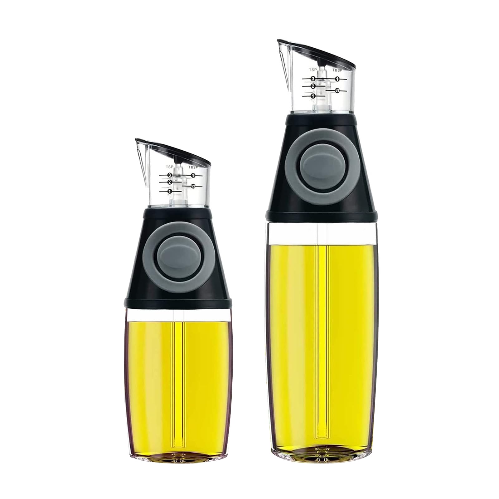 soulnioi Oil Dispenser Bottle For Kitchen/2 In 1 Push Button Glass Oil Bottle/Portable Oil Bottle Measuring Oil Vinegar Dispenser For Air Fryer,Cooking,BBQ Black 250ml+500ml