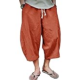 EKLENTSON Mens Cotton Linen Capri Pants Light Loose 3/4 Long Shorts Elastic Waist Drawstring Harem Casual Beach Yoga Trousers