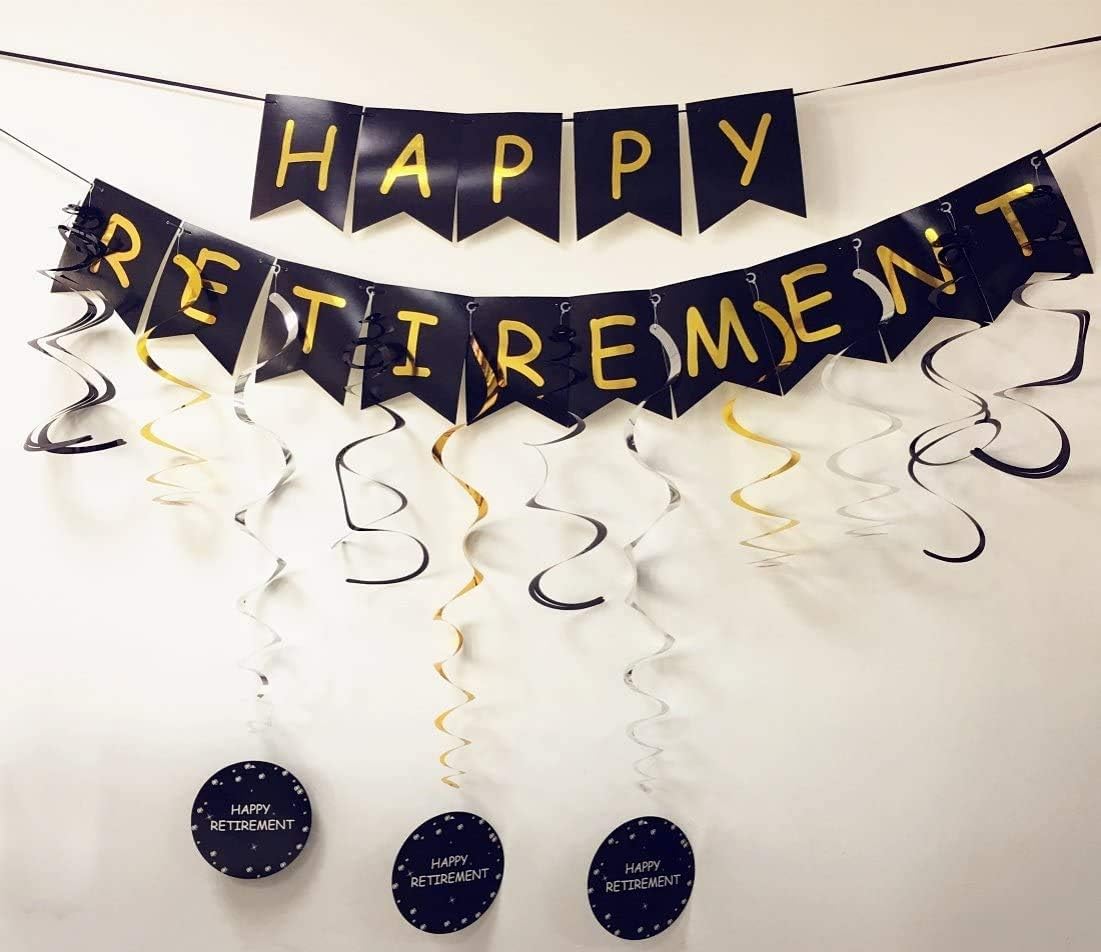 GuassLee Happy Retirement Banner and Happy Retirement Hanging Swirls