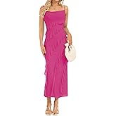 OULESIS Summer Wedding Guest Dress for Women 2026 Spaghetti Strap Bodycon Maxi Dress Ruffle Formal Cocktail Dresses