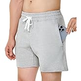 lammaige Mens 5 Inch Sweat Shorts Zipper Pockets Cotton Gym Shorts with Elastic Waist for Athletic Workout Lounge Casual