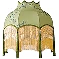 XB'ANG Bamboo Lampshade With Tassels,Retro Green Plants Jacquard Lamp For Table Floor Wall lamp 5.5x12.2x7.8inch,Hand Craft Lamp Cover