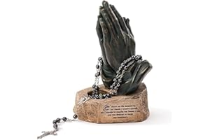 Bronzetone Praying Hands 6.25 inch Resin Decorative Tabletop Rosary Holder Figurine