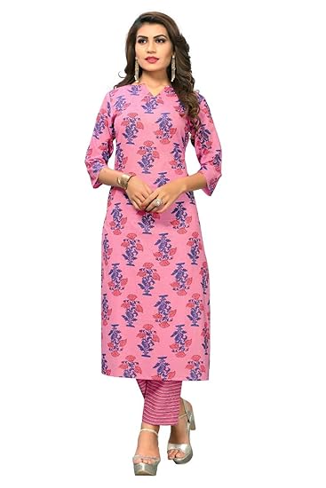 Navabi Export Womens Pink Color Rayon Fabrics Straight Kurta With Pant (VF-KU-170)