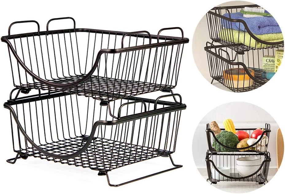 Wire Stackable Storage Basket Baffect Kitchen Multifunctional Wire