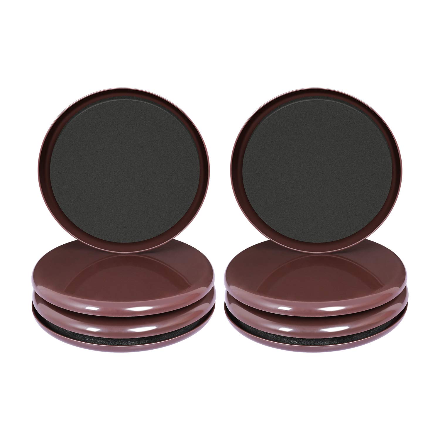 Ezprotekt Furniture Sliders for Carpet, 8 Pack 5" Furniture Movers Sliders, Heavy Duty Reusable Carpet Sliders, Round Furniture Glides for Sofa Bed Couch Fridge, Move Your Item Easy & Safely (Brown)