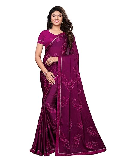 Women's Georgette Saree With Blouse Piece (A30 PURPLE_Purple)