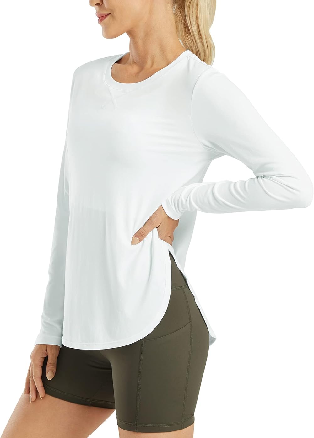 G4Free Women UPF 50+ Long Sleeve Workout Shirt Cold Gear White