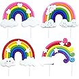 4 PCS Rainbow Cake Toppers,Three-Dimensional Cloud Rainbow Design Cake Picks for Party Birthday Wedding Cake Decorations Supplies