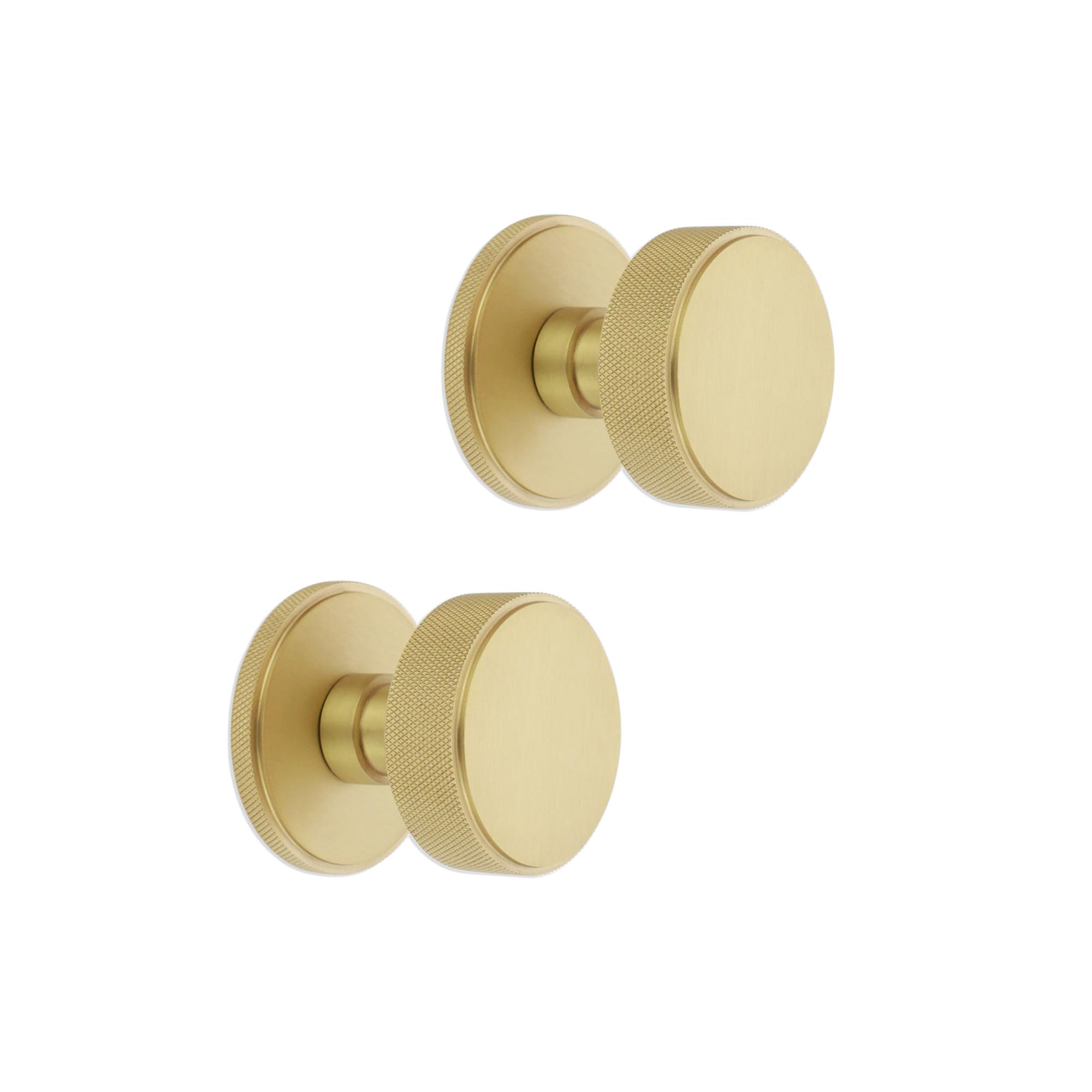 Infinity Decor Knurled Modern Mortice Door Knobs Solid Brass 55mm Pull Handles Set in Satin Brass/Matt Black for Interior & Exterior Doors (Satin Brass)