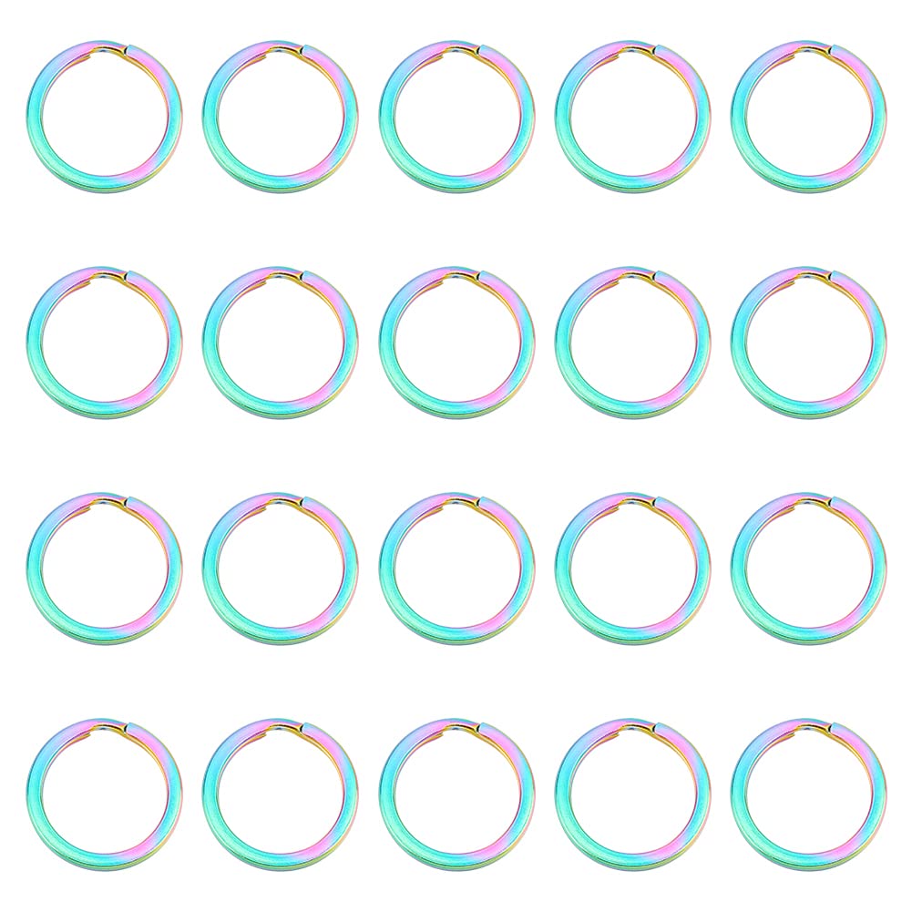 UNICRAFTALE about 20pcs 304 Stainless Steel Split Key Rings Rainbow Keychain Findings 20mm Diameter Metal O Ring for Women Jewelry Keychain Craft Making