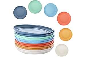 Weyrinice Wheat Straw Plates, Reusable Plastic Plates Set of 12, Dishwasher & Microwave Safe Plastic Dinner Plates, Lightweight Plates for kitchen, Everyday Plates for Camping (9 inch)