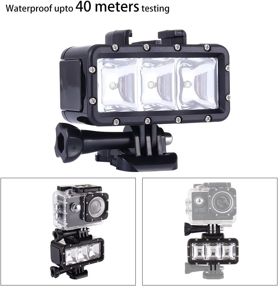 Waterproof Diving Light for Gopro 40M High Power Dimmable Led Video Light Bundle with 6 Accessories (Black, Funshare)
