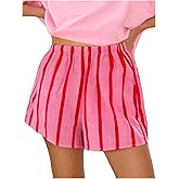 GORGLITTER Women's Summer Striped Boxer Shorts Elastic Waist Y2k Vacation Beach Bottoms Lounge Sleep Pajama Shorts Pack
