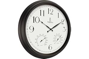 24 inch Outdoor Clocks for Patio Large Waterproof with Thermometer - Black Outdoor Wall Clock with Temperature and Humidity C