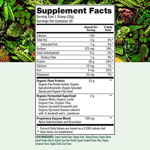 PlantFusion Complete Organic Plant Based Pea Protein Powder Fermented