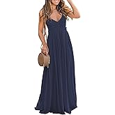 Ladmous Women's V Neck Floral Lace Wedding Dress Sleeveless Bridesmaid Evening Party Maxi Dress