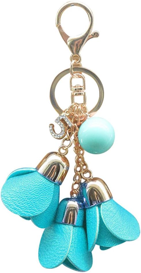 Fashion Rose Flower Leather Tassel Chain Pendant Keychain Car Bag Keyring