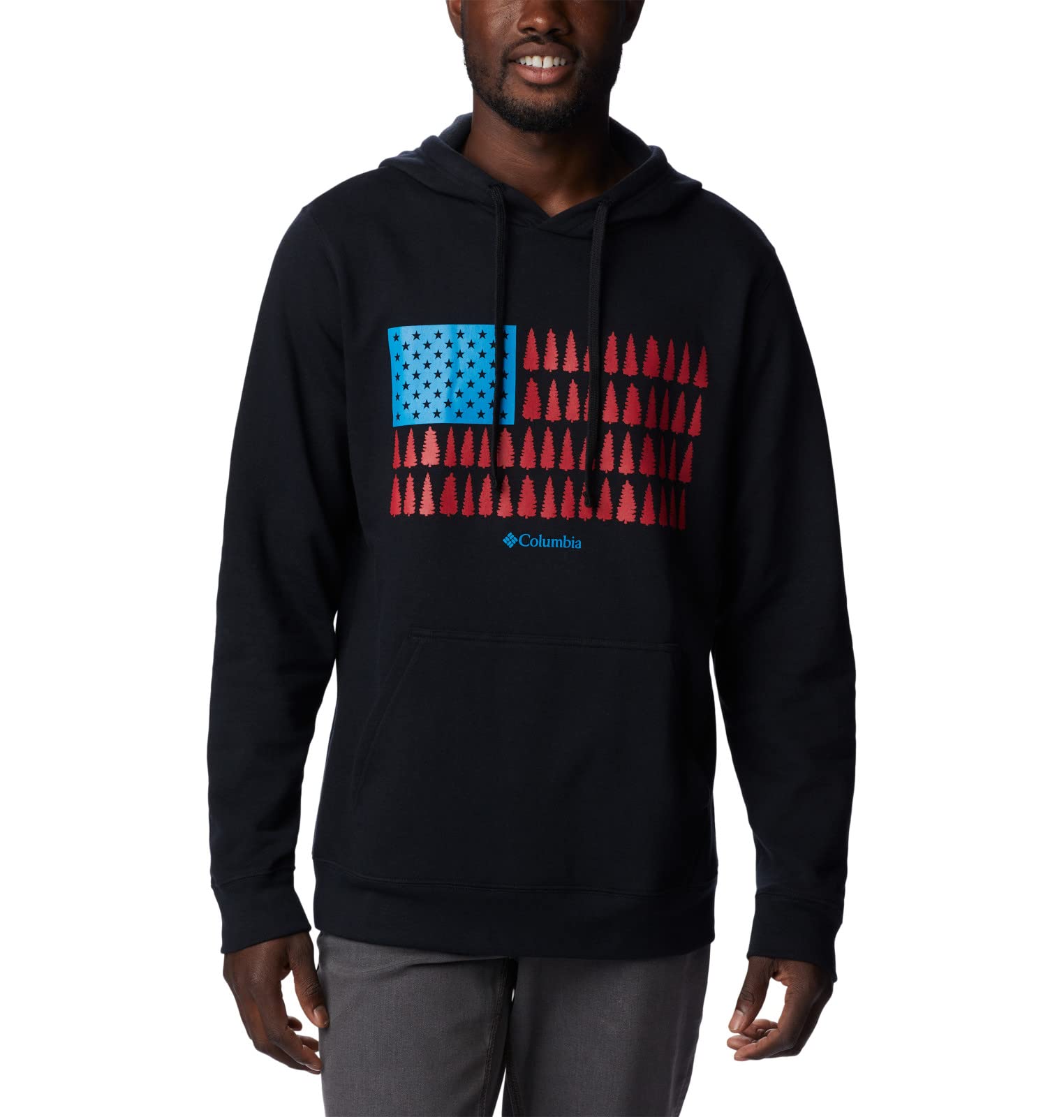 Columbia Men's Trek Graphic Hoodie, Black/Treestriped Flag, X-Large Image
