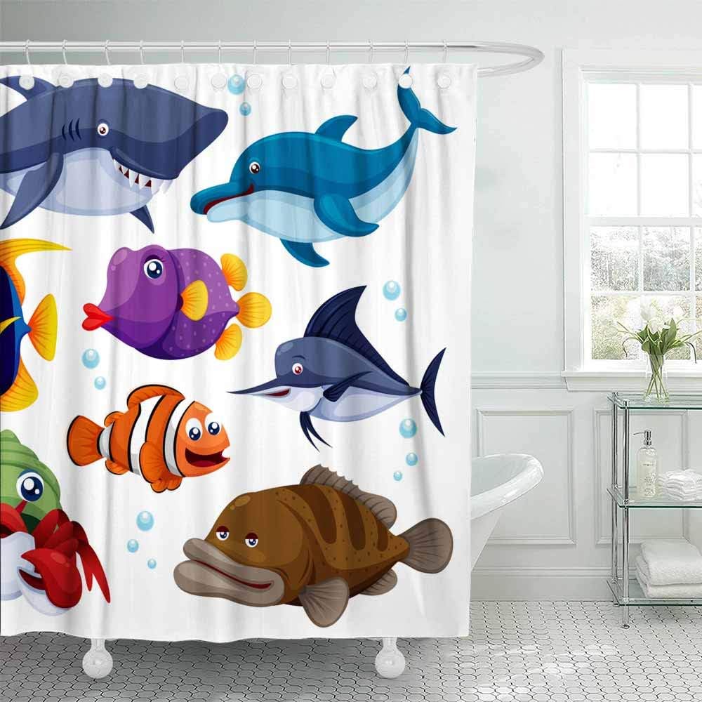 Teepel Country Shower Curtain Fabric Shower Curtain Outhouse Shower Curtain of Fish Sea 78X72Inch Cool Shower Curtain for Bathroom Decor with Hooks