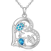 Iringnier Turtle Necklace for Women 925 Sterling Silver Opal Sea Turtle Pendant Necklace Heart Ocean Necklace Gifts for Beach Lovers, Mother's Day, and Ocean-Themed Events