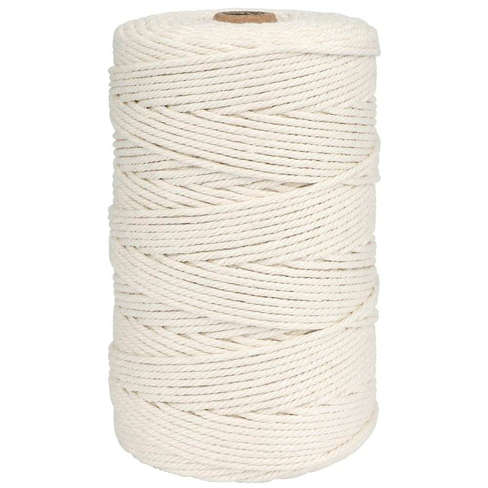 jijAcraft 3MM Beige Cotton String Twine, 200M/656ft Natural Butchers String for Cooking, Cotton Macrame Rope Cord for Arts and DIY Crafts, Decorating, Gardening, Bundling Weaving