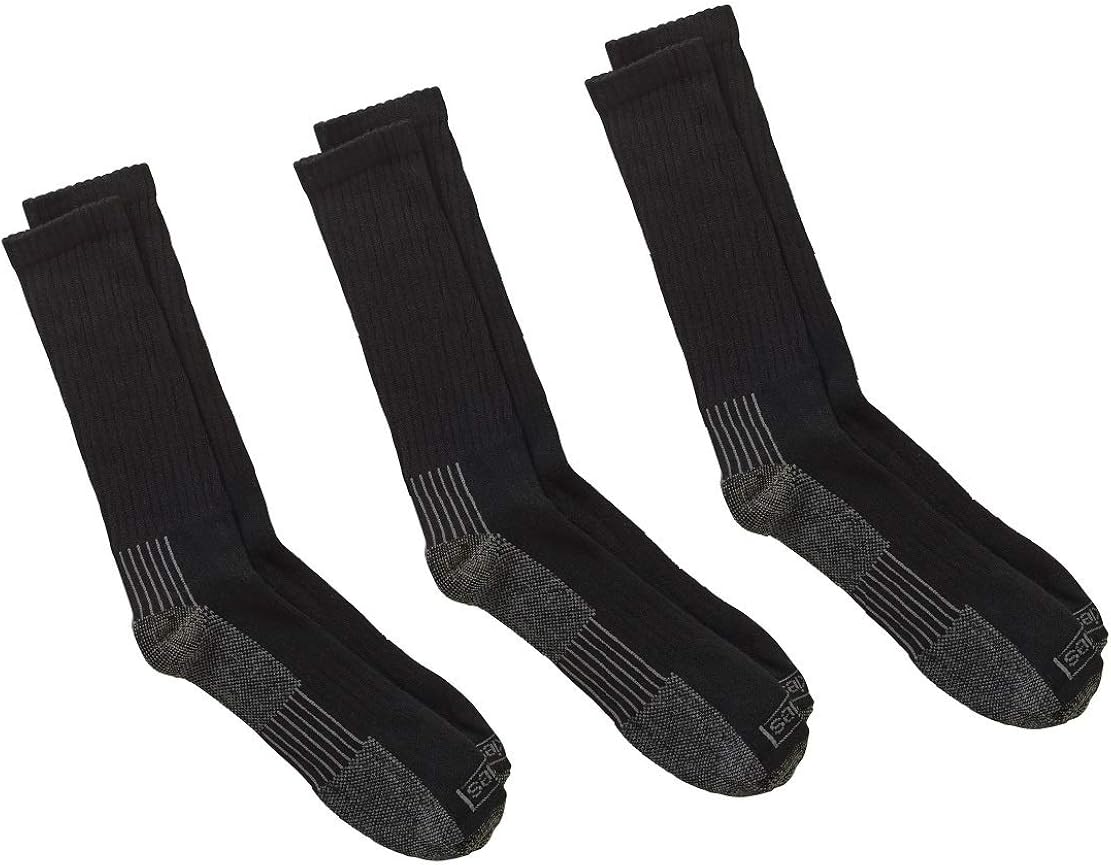 Dickies Men's 3 Pairs Industrial Strength Heavyweight Cushion Crew Work Socks Big 1215 (Black