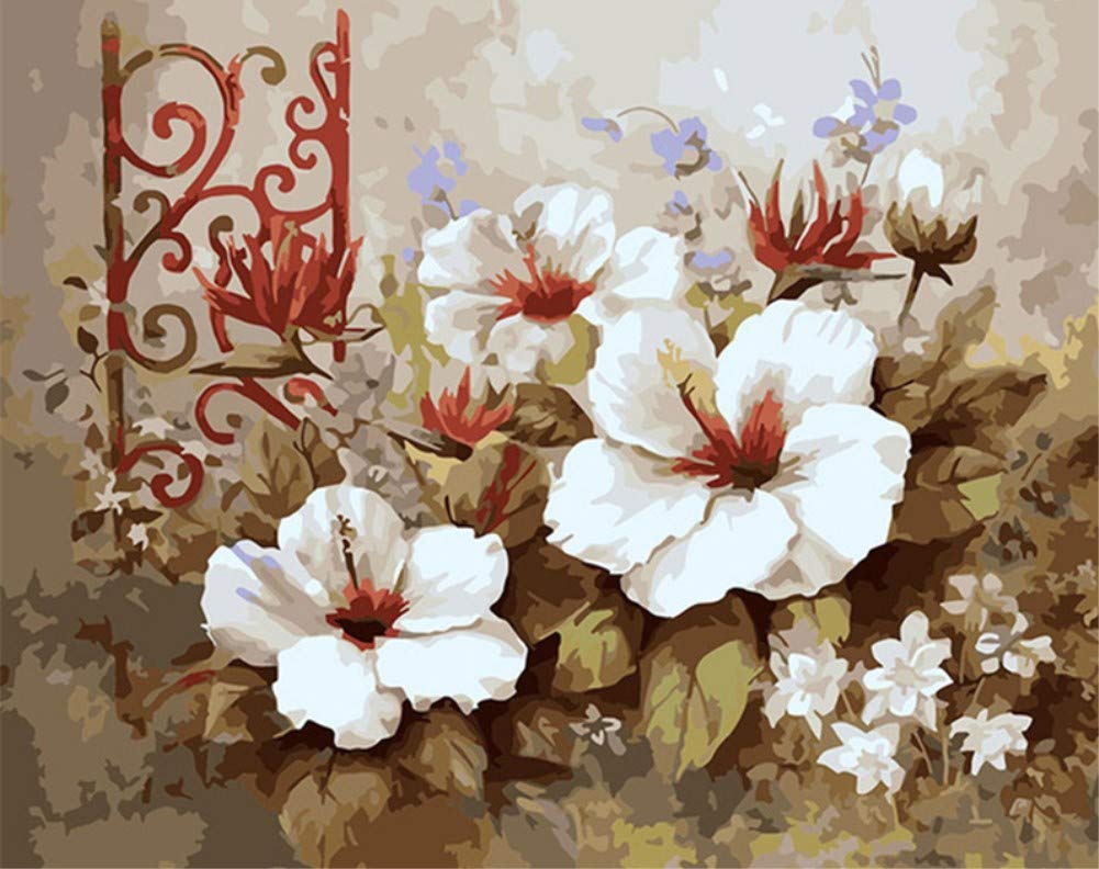 Paint by Numbers Kits Adults or Children, ABEUTY Floral Scent & White Flower 16x20 inches Number Painting Art Therapy