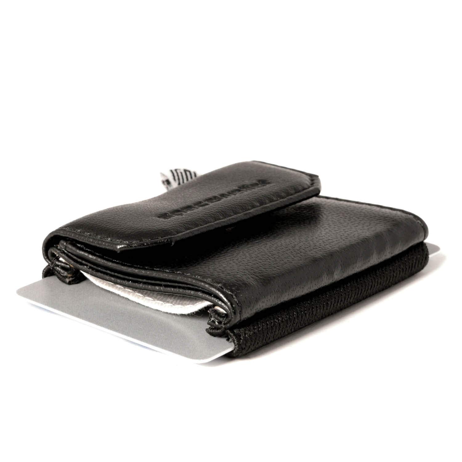 Space Wallet Push Mini Leather Wallet - Up to 15 Credit Cards/EC Cards + Coin Pocket + Note Compartment - Handmade in Europe I Black