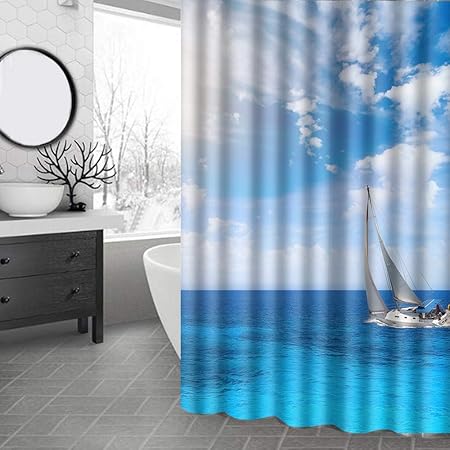 Chenjing Custom Rideau De Douche Mer Ocean Cotier Bateau A Voile
