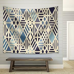 Geometric Seamless Pattern with Rhombuses in Blue Trend Colors. Vector Background. - Fabric Wall Tapestry Home Decor - 51x60 inches