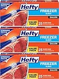 Hefty Slider Freezer Bags, Gallon, Value Pack, 25 Count (Pack of 3) 75 Bags Total