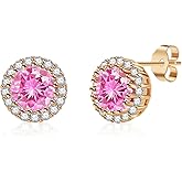 Round Austrian Crystal Halo Stud Earrings for Women Fashion 925 Sterling Silver Hypoallergenic Jewelry