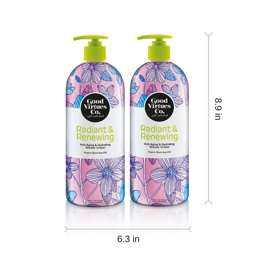 Good Virtues Co. Gift Set Anti-Aging & Hydrating Shower Cream for Women, for All Skin Types with Organic Black Seed Oil, Deep Moisture for Skin (23.7 oz), Pack of 2, Free from Parabens