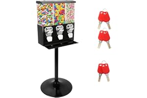 IRONWALLS Commercial Candy Vending Machine with Stand, Black Capsule Toy Gumball Vending Machine for Business, 25 Cent Coin Operated Metal Candy Dispenser Machine with 3 Canisters for Store, Park