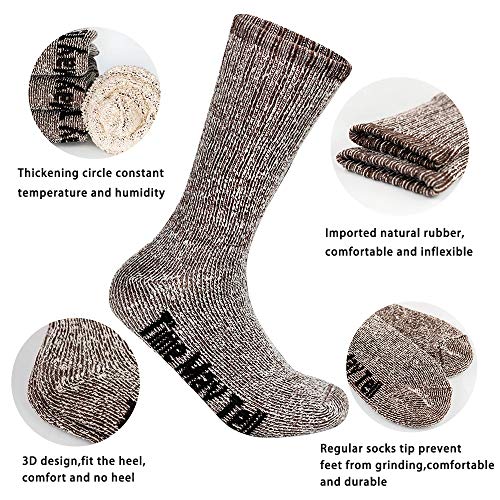Time May Tell Mens Merino Wool Hiking Cushion Socks (2Light Grey,2Brown
