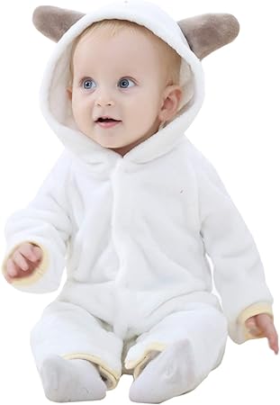 Elonglin Unisexe Bebe Grenouilleres A Capuche Combinaison Ourson En Flanelle Blanc 70cm Amazon Fr Bebes Puericulture
