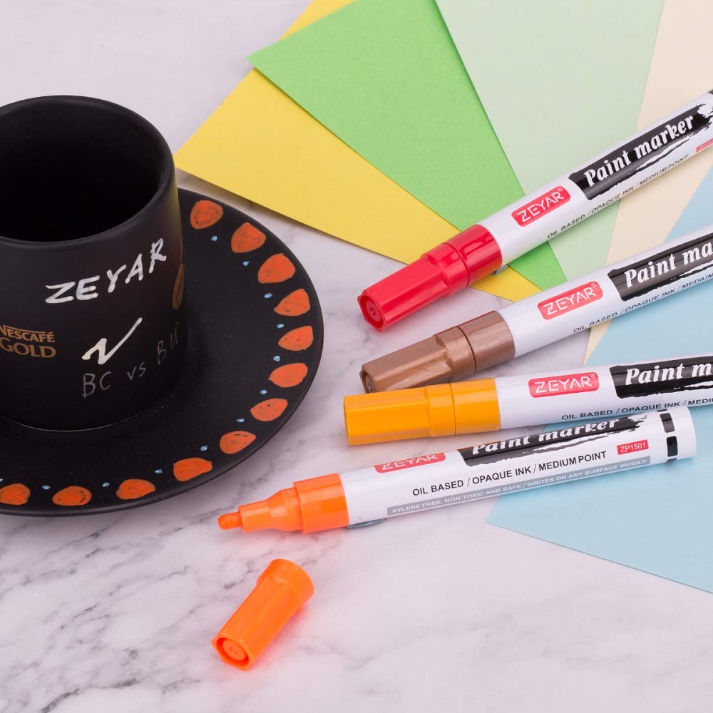 ZEYAR Oil-Based Paint Markers for Rock Painting, Medium Point, Waterproof & Permanent Ink, 24 Colors, Oil-Based, Expert of Rock, Wood, Fabric, Plastic, Canvas, Glass, Mugs and more