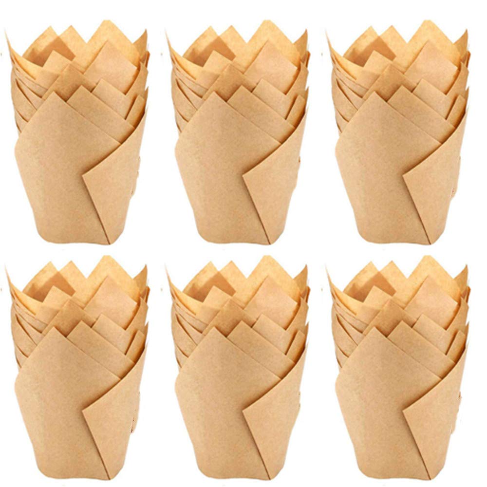 200pcs Tulip Cupcake Liners Natural Baking Cups Muffin Paper Liner Grease-Proof Wrappers for Wedding， Cases Wrappers for Wedding Birthday Partyr, Standard Size (Natural)
