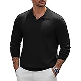 LIFROWI Mens Knit Polo Sweater Long Sleeve V Neck Casual Golf Polo Lightweight Collar Pullover Sweaters