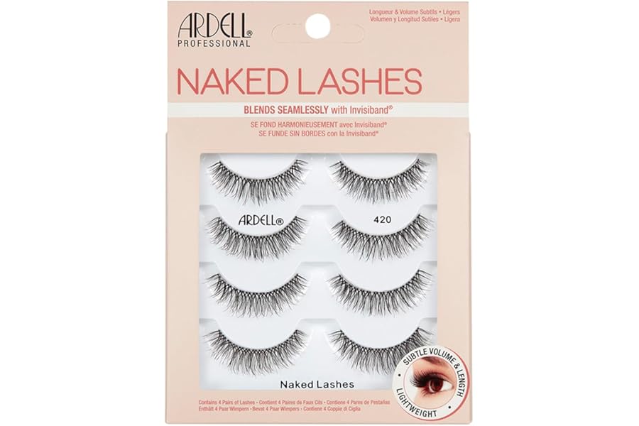 Ardell Naked Lashes 420 Multipack, Lightweight Natural Look, Invisiband for Comfort, Perfect for Everyday Wear, 4-Pairs, 1-Pack