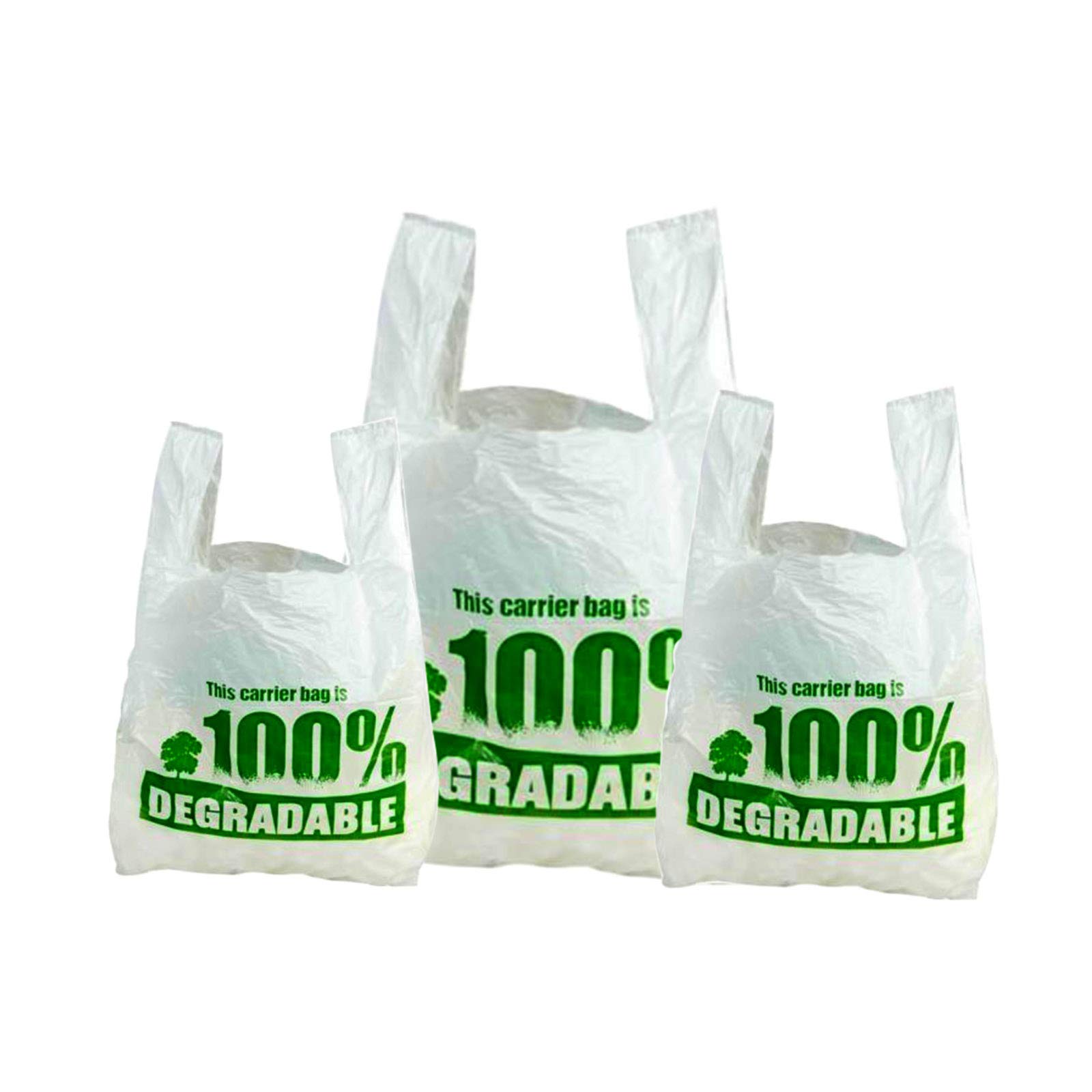 Capra Falconeri 100 Carrier Bags (11x17x21 Inch) Large White Plastic Bags with Handles - Strong 100% Degradable Vest Reusable Recyclable Eco Friendly Plastic Shopping Bag