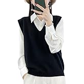 Ailaile Women's V-Neck Knit Sweater Vest 100% Merino Wool Lightweight Sleeveless Pullover Basic Vest Short Tops