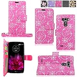 Cellularvilla Wallet Case For LG G Flex 2 H950 H955 LS996 Pu Leather Wallet Card Flip Open Pocket Case Cover Pouch (Pink Glitter)