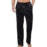 EK4YDNDS Mens Fleece Pajama Pants Ultra Soft Plaid Lounge Sleep Bottoms with Pockets and Button Fly