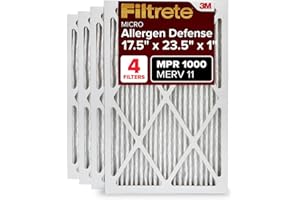 Filtrete 17.5x23.5x1 AC Furnace Air Filter, MERV 11, MPR 1000, Micro Allergen Defense, 3-Month Pleated 1-Inch Electrostatic Air Cleaning Filter, 4 Pack (Actual Size Pack 17.19x23.19x0.81 in)